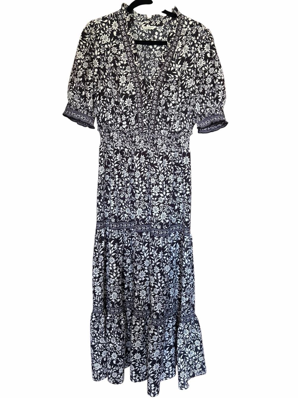 Max Studio Cottagecore Black & White Floral Tiered Maxi Dress - Picture 2 of 7